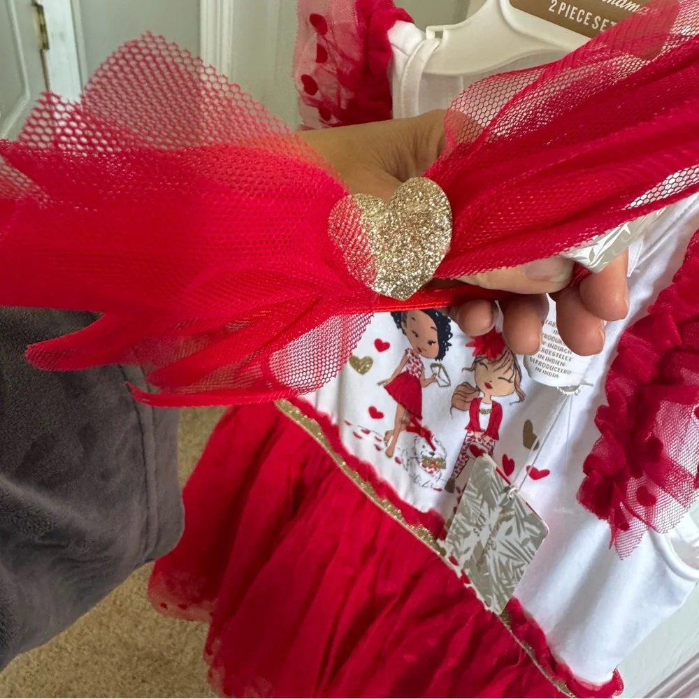 Tommy Bahama 2 Piece Girls Red White Valentine’s Tulle Dress Size 5 Headband NEW